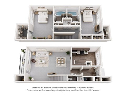 Floor plan for 2 beds, 2.5 baths, 1361 sqft